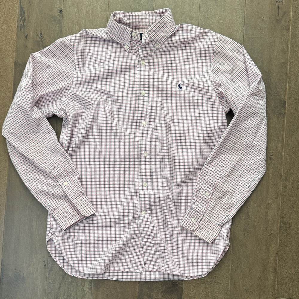 Ralph Lauren Men's Pink, Blue and White Checkered Shirt